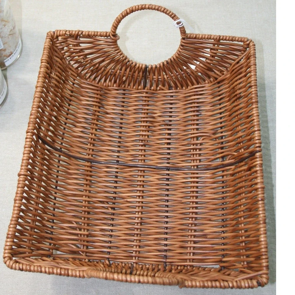 Woven Wicker Rectangular Storage Basket Tray with Handles Honey Brown F727 BHK
